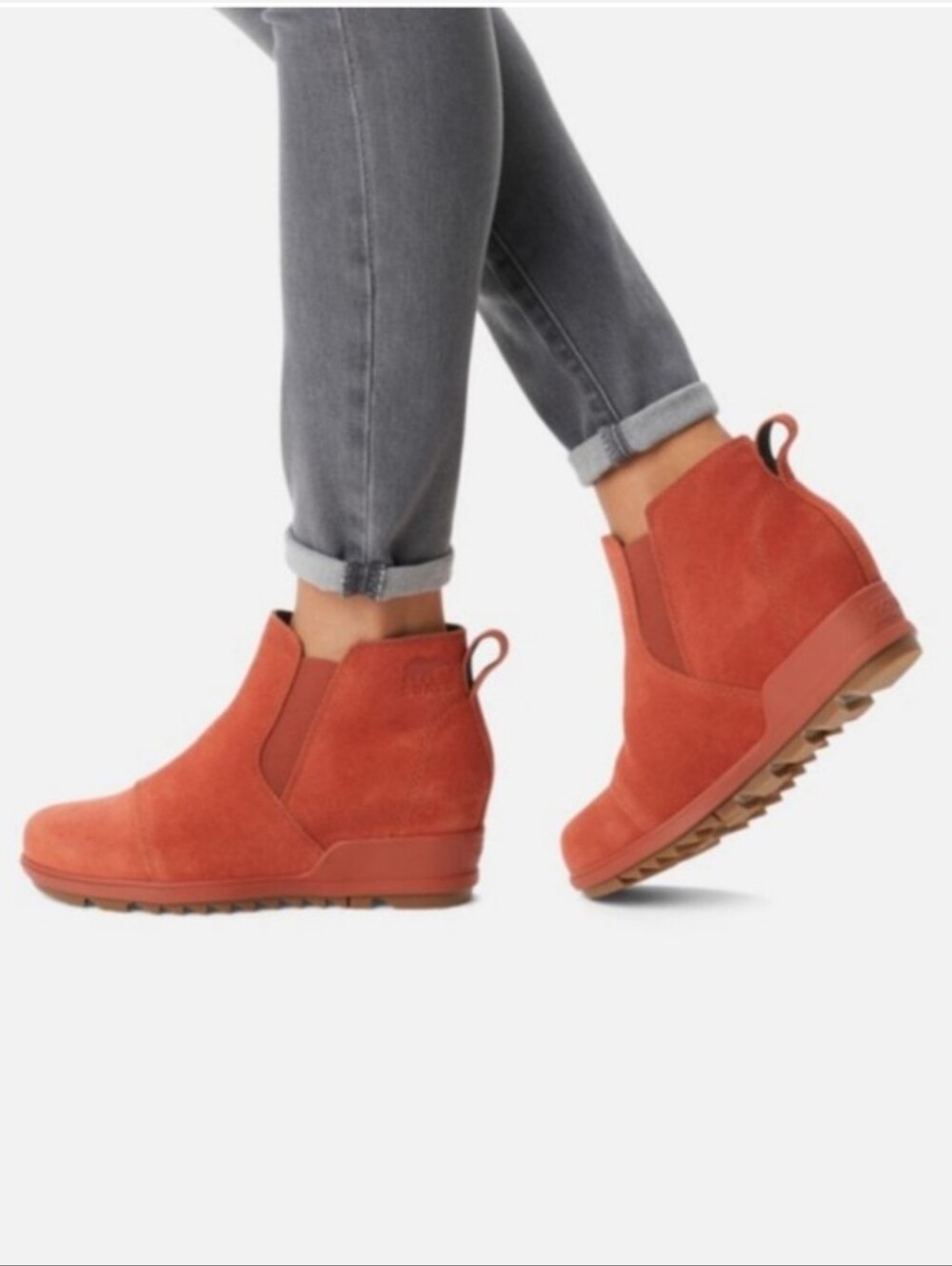 SOREL EVIE PULL-ON WATERPROOF SUEDE WEDGE BOOTIE RUST RED SZ 11